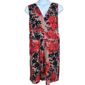 Together Red Black Floral Dress 18 Sleeveless Faux Wrap Romantic‎ Event